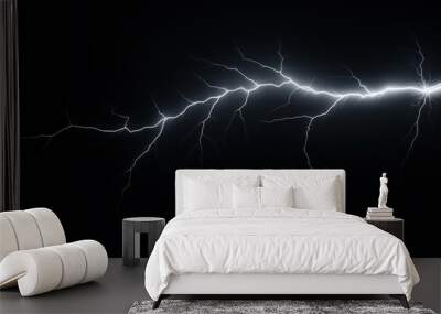 White lightning, isolated on a black background vector illustration glowing white electric flash thunder lighting blank empty pattern with copy space for product Wall mural