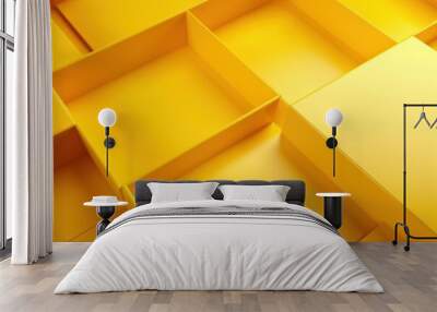 Yellow background with geometric shapes and shadows, creating an abstract modern design for corporate or technology-inspired designs with copy space Wall mural