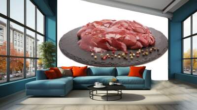 Raw rabbit liver meat on a cutting board. Isolate. Wall mural