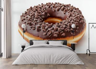 Chocolate bright sweet donut in glaze with sprinkles. Delicious glazed donuts on a white background. generation AI Wall mural