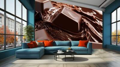 Delicious juicy chocolate dessert with chocolate icing, cream. AI generation Wall mural