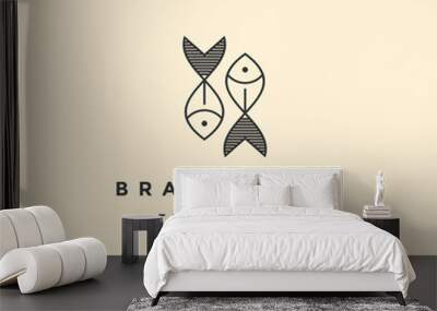 monoline simple two fish mirrored logo icon vector inspiration Wall mural