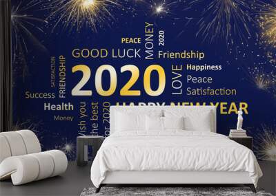 Happy new year 2020 greeting card Wall mural