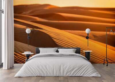 Close up real photo of sand ripples at sunset, beach or desert background Wall mural