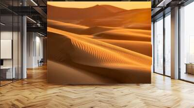 Close up real photo of sand ripples at sunset, beach or desert background Wall mural