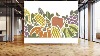 Autumn Thanksgiving harvest seamless border with fruit and vegetables.  Wall mural