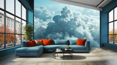 Beautiful cloudscape with large, white cumulus clouds filling a blue sky Wall mural