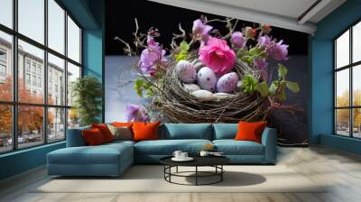 Blooming Spring nest flowers. Garden plant. Generate Ai Wall mural