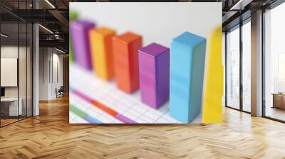 Colorful bar graph showing growth and positive statistics on spreadsheet Wall mural