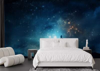 Dedicated Astronomer man planet starry sky night. Nature child. Generate Ai Wall mural