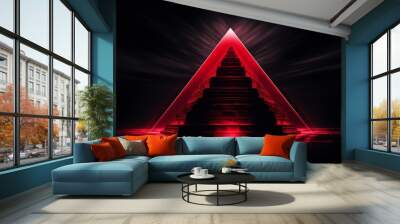 Futuristic Cyber pyramid red fire. Element glow. Generate Ai Wall mural