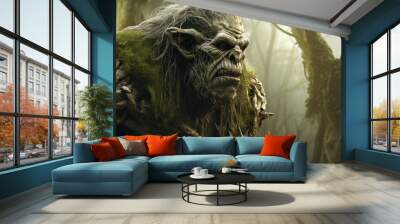 Gruff Green orc character. Skin scary ogre. Generate Ai Wall mural