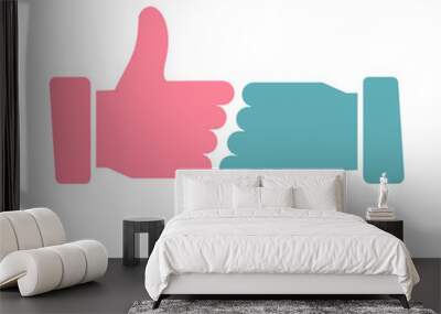 Hands showing thumbs up and down flat icon Wall mural