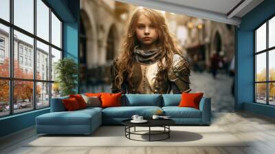 Honorable Medieval knight child girl. Cute person. Generate Ai Wall mural