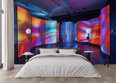 Immersive digital art installation is illuminating a dark room with vibrant colors Wall mural