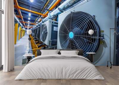 Large industrial air conditioners are working to cool a server room in a data center Wall mural