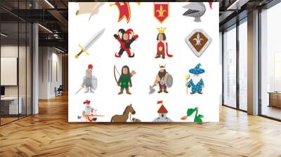 Medieval cartoon icons set Wall mural