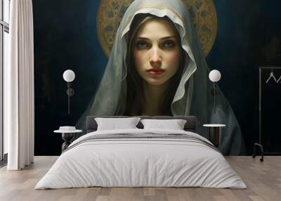 Miraculous Mary virgin. Holy art religious saint. Fictional person. Generate Ai Wall mural