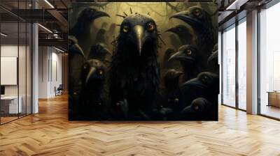 Morbid Skull creepy blood demons birds. Devil horror scary fear. Generate Ai Wall mural