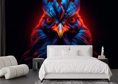 Neon chicken bird portrait. Wildlife design. Generate Ai Wall mural