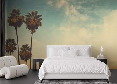 Palm beach retro style. Miami sunset. Generate Ai Wall mural