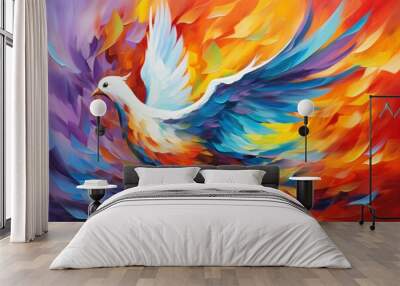 Peaceful Dove holy spirit fly. Hope nature. Generate Ai Wall mural