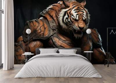 Powerful Bodybuilding tiger. Mascot muscle gym. Generate Ai Wall mural