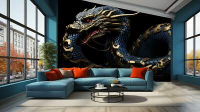 Powerful Samurai serpent snake creature. Art danger. Generate Ai Wall mural