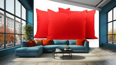 Red bright pillow isolated on white background. Cushion fabric over cloth comfort. Generate Ai Wall mural