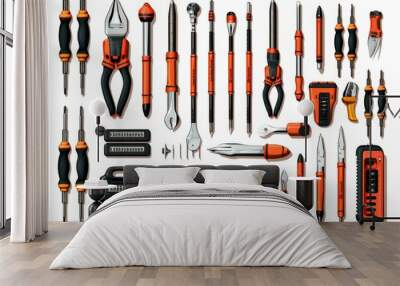 Set electrician tools isolated. Object technician equipment supply repair. Generate Ai Wall mural