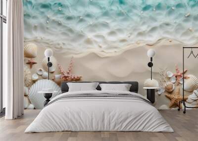 Spiraled Sea shell composition. Top summer ocean. Generate Ai Wall mural