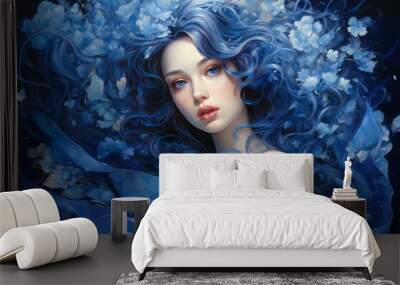 Stunning blue art stand. Color design. Generate Ai Wall mural