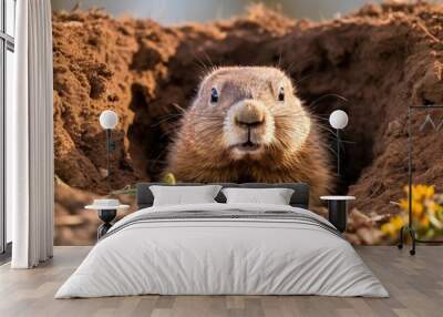 Subterranean Groundhog animal house. Wildlife marmot. Generate Ai Wall mural