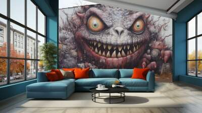 Terrifying Creepy monster in wall sneaksout. Hand fear devil death zombie. Generate Ai Wall mural