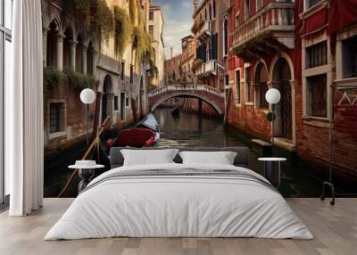 Tranquil scene of a gondola gently floating along a picturesque venetian canal Wall mural