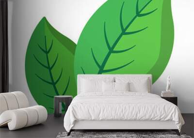 Two green leaves cartoon icon Wall mural