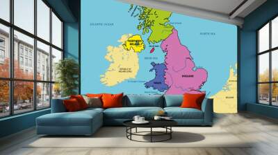 political map of united kingdom with regions and their capitals Wall mural