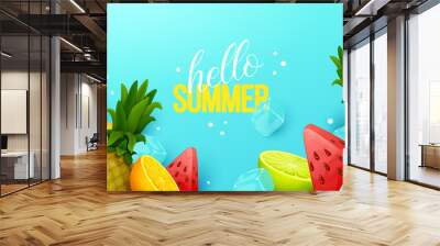 Summer background with fruits. Vector illustration. Wall mural