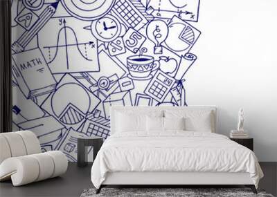 Mathematics science theme. Hand drawn pattern about school and learning in doodle style. Wall mural