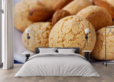 Sweet almond cookies in plate, traditional italian biscuit Wall mural