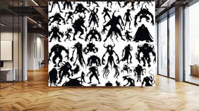 Collection of Dragon Silhouettes, Mythical Creatures in Shadow Wall mural