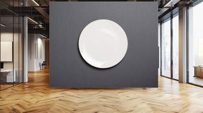 Empty White Plate, Top View on Grey Backround, Empty Space Wall mural