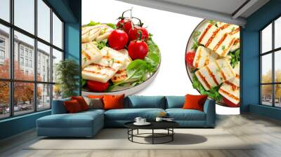 Grilled Halloumi Cheese with Cherry Tomatoes, Tasty Appetizer, Salad, Ketogenic, Paleo Lunch on White Background Wall mural