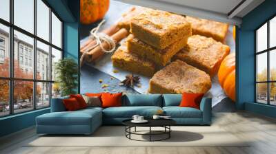 Pumpkin Bars with Cinnamon Sugar Crust, Freshly Baked Pumpkin Blondies Wall mural