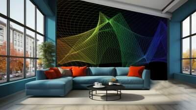 Abstract Rainbow dynamic waves over a black background vector Wall mural