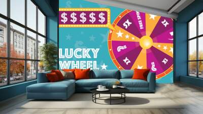 Lucky wheel flat illustration vector text is outlined Wall mural