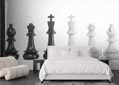 3D Rendering all chess pieces isolated on white background Wall mural