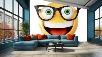 3D Rendering emoji with glasses isolated on white background Wall mural