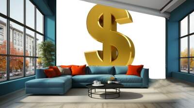 3D Rendering golden Dollar Sign isolated on white background Wall mural