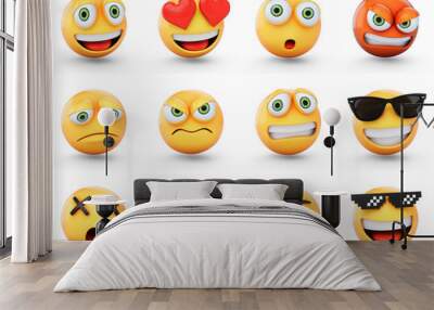 3D Rendering set of emoji isolated on white Wall mural